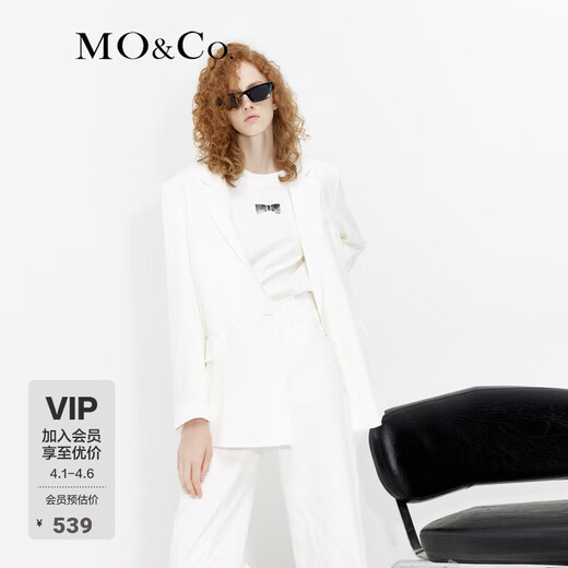 MO&Co. Back bow ribbon wide single button suit white black jacket top women Moanke original white S 160