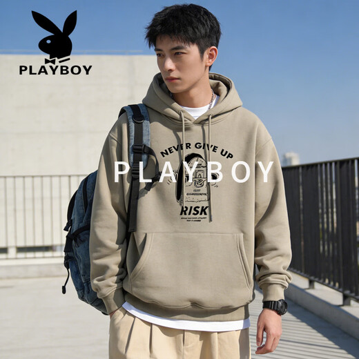 Playboy (PLAYBOY) American Heavy Hooded Sweatshirt Men's 2026 Spring Loose Retro Illustration Printed Jacket Couple Tops Men's Black 2XL