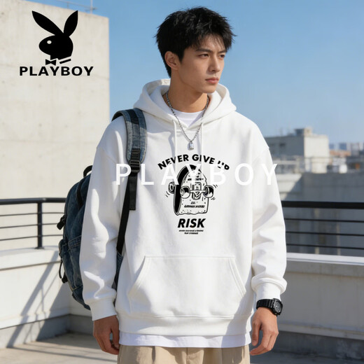 Playboy (PLAYBOY) American Heavy Hooded Sweatshirt Men's 2026 Spring Loose Retro Illustration Printed Jacket Couple Tops Men's Black 2XL