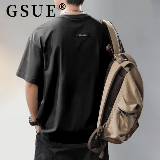 GSUE American pure cotton short-sleeved T-shirt men's heavy summer new loose large size breathable half-sleeved T-shirt printing dark gray L 130-145Jin Jin equals 0.5 kg