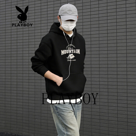 Playboy American Retro Hooded Sweatshirt Men's 2026 Spring and Autumn New Casual Versatile Loose Couple Top Jacket Dark Gray S 95-120Jin Jin equals 0.5 kg