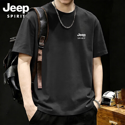 JEEP SPIRIT Jeep t-shirt men's summer pure cotton heavyweight short-sleeved men's loose casual inner bottoming shirt men's navy XL