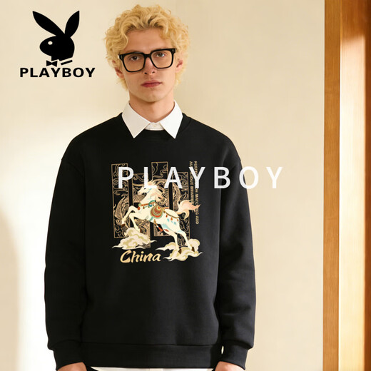 Playboy (PLAYBOY) Chinese style Shan Hai Jing sweatshirt men's 2026 spring new loose casual top trendy couple jacket apricot 3XL 160-180