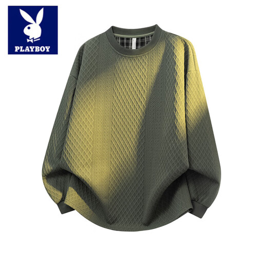 花花公子（PLAYBOY）2026新款美式穿搭圆领卫衣提花设计感休闲套头春季男士内搭 杏色 M 建议100-120斤