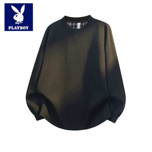 花花公子（PLAYBOY）2026新款美式穿搭圆领卫衣提花设计感休闲套头春季男士内搭 杏色 M 建议100-120斤