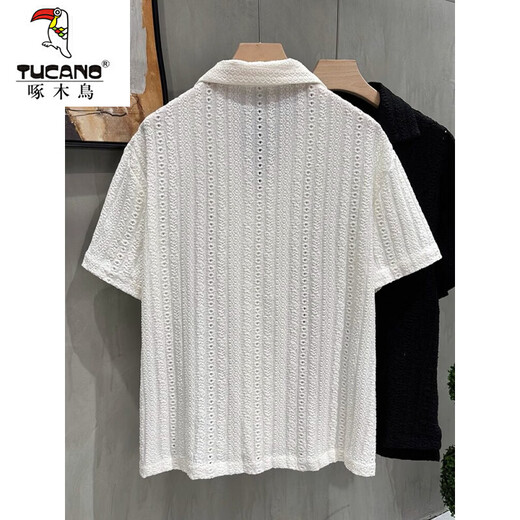 Woodpecker (TUCANO) hollow Cuban collar short-sleeved shirt for men summer loose casual retro half-sleeved shirt for men white L recommended 115-130 Jin Jin equals 0.5 kg