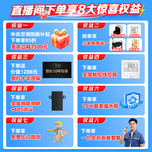 Haier 15% off when placing an order. Central air conditioner produced by Zhijia, one to four, one to three, full DC frequency conversion, first-level energy efficiency, intelligent IoT self-cleaning leader Yuanqi 6 HP, one to five, three rooms and two living rooms 120