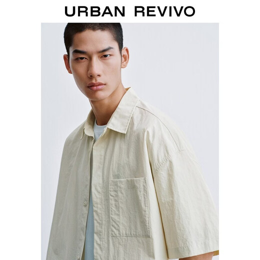UR2026 new summer men's casual lapel drawstring patch pocket cardigan shirt UUY260017 off-white S