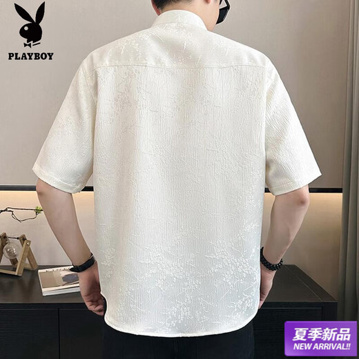 Playboy (PLAYBOY) New Chinese style short-sleeved shirt for men, summer ice silk cool half-sleeved men's national trend mountain collar satin shirt C278 black M (about 100-115Jin Jin is equal to 0.5kg can be worn