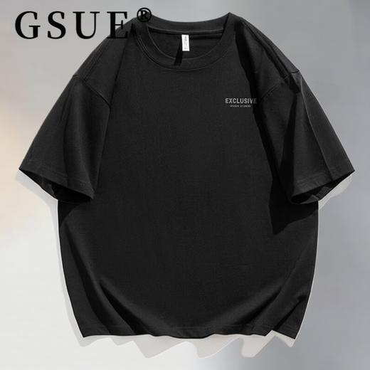 GSUE American pure cotton short-sleeved T-shirt men's heavy summer new loose large size breathable half-sleeved T-shirt printing dark gray L 130-145Jin Jin equals 0.5 kg