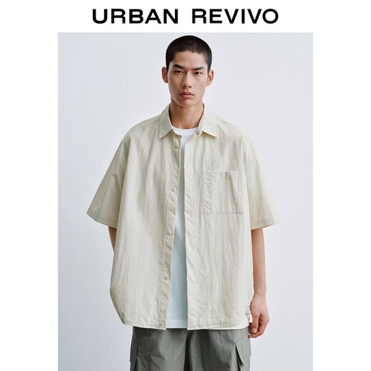 UR2026 new summer men's casual lapel drawstring patch pocket cardigan shirt UUY260017 off-white S