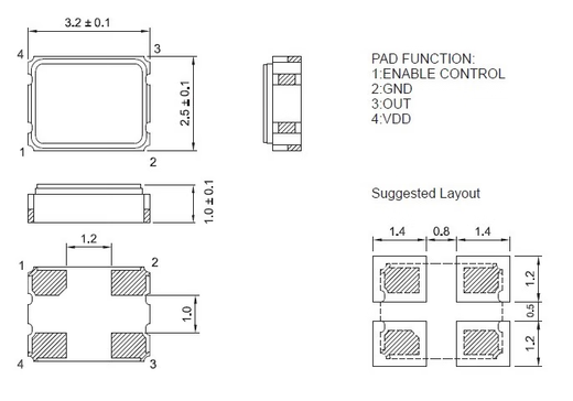 3225 active crystal oscillator 148.5M 9.6M 18.5625M 9.28125M 4.6405M 2. 9.6MHZ 1.8V