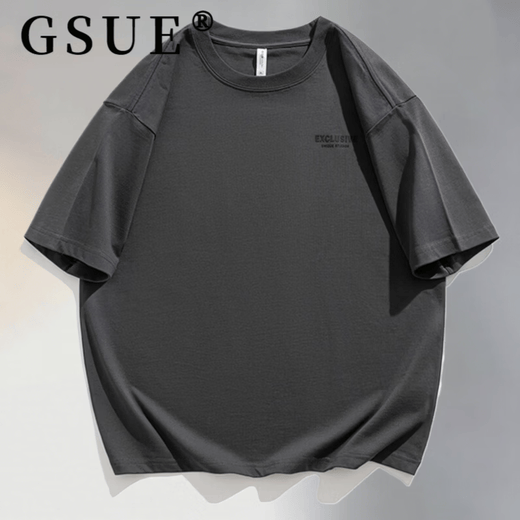 GSUE American pure cotton short-sleeved T-shirt men's heavy summer new loose large size breathable half-sleeved T-shirt printing dark gray L 130-145Jin Jin equals 0.5 kg