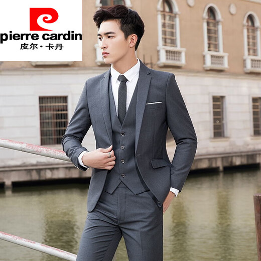 Pierre Cardin Suit Men's Black Jacket Handsome Korean Slim Small Suit Business Groomsman Groom Wedding Formal Wear (Double Button 306 Navy) Single Suit Top XL (120~128Jin Jin is equal to 0.5kg)
