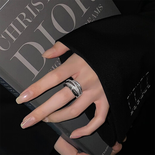 Xiaoqinggua multi-layer micro-setting open ring female personalized fashion index finger ring ins hip-hop ring 520 gift for girlfriend multi-layer micro-setting ring (open) R0476