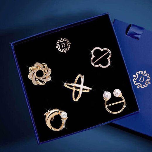 Crystal silk scarf buckle five-piece set, high-end practical pin decorative ring buckle, anti-exposure birthday gift for girl to give to girlfriend