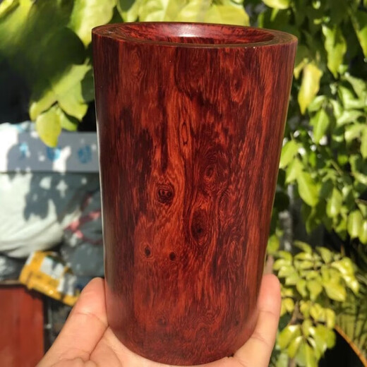 胖东来品质大红酸枝笔筒红木缅甸整木一物一图黄檀实木瑕疵修补笔 1391号、缅甸红酸枝瑕疵45笔筒