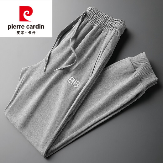 皮尔卡丹高档品牌男装 2022夏季透气纯棉休闲裤男士休闲卫裤薄款直筒小脚运动修身长裤潮针织 9928灰色 M