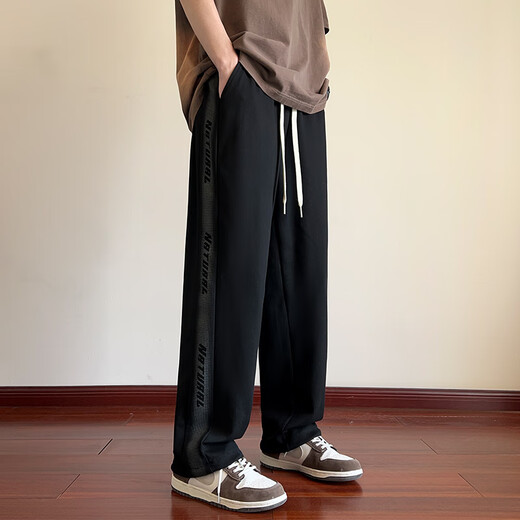 Dingfengbaoluo casual pants for men in autumn, loose and drapey, wide-legged, tall, American high street sports long pants K510 black 3XL