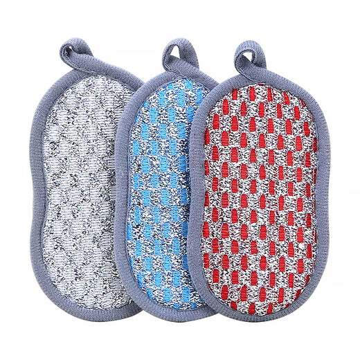 Double-sided magic dish scrubbing sponge, scouring pad, kitchen cleaning dishwashing artifact, pot brush block, decontamination dishcloth wholesale, 8-character jacquard style, random color, 7 pieces