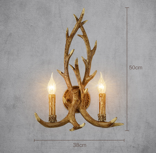 Shusheng European wall lamp indoor foyer Nordic retro industrial style deer antler lamp personalized creative living room aisle American antique deer head decoration B3033