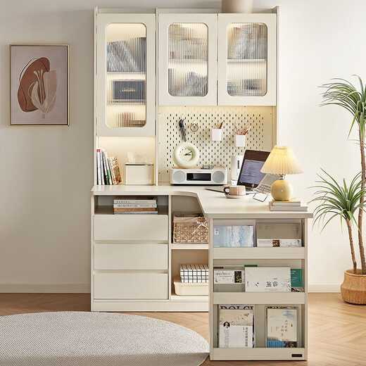 Quanyou Home Simple Cream Style Desk Rack Small Apartment Storage Cabinet Home Study Desk