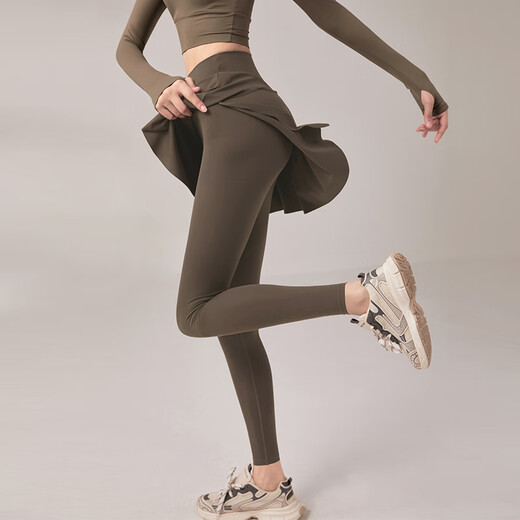 LULU CENTURY Pilates Training Yoga Pants Women's High Waist Hip Lift Fake Two-piece Fitness Pants Running Skirts Sports Dance Pants Women's Chestnut S