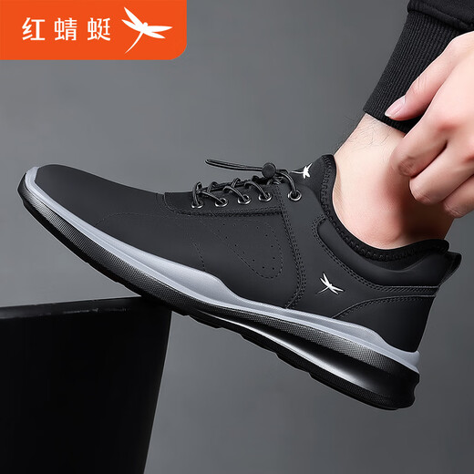 Red Dragonfly men's shoes 2025 new versatile business breathable cowhide shoes men's breathable casual shoes sports dad shoes men's black single shoe style C0220680 41 leather shoe size, this style 40 = sports shoe size 41