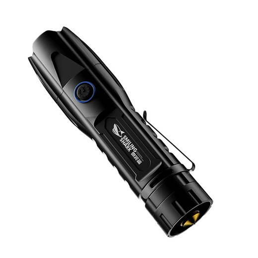 Smiling Shark E32 strong light long-range rechargeable flashlight P70P90 high power 26650 ultra-bright zoom waterproof outdoor outdoor lighting P90 wick telescopic dimming with 2 26650 batteries