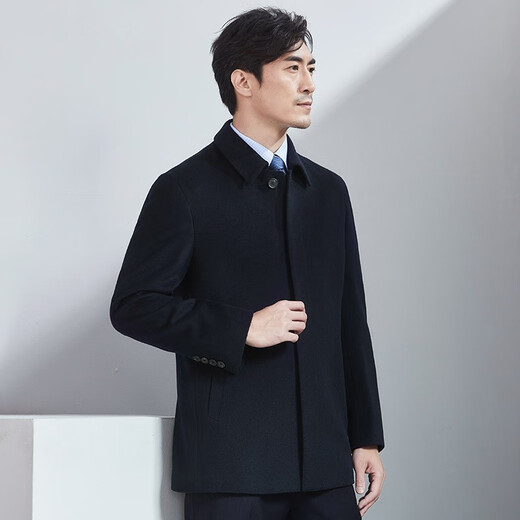 红都男士羊毛大衣中长款藏青色商务正装中老年100%羊毛呢子外套 藏青色JT6216-1 XL 180/96XL