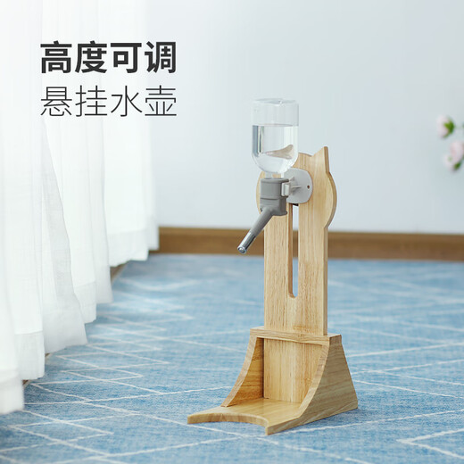 CLCEY Cat Water Dispenser Hanging Shelf Fixed Water Bottle Non-wet Mouth Automatic Rolling Ball Drinking Fountain Pet Supplies Oak Frame + Heqi Drinking Fountain + Ceramic Bowl