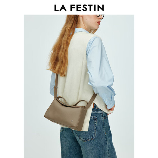 拉菲斯汀【圣诞礼物】头层牛皮包包女2025新款真皮通勤单肩斜挎手提饭盒包 【头层牛皮】【小号】大象灰