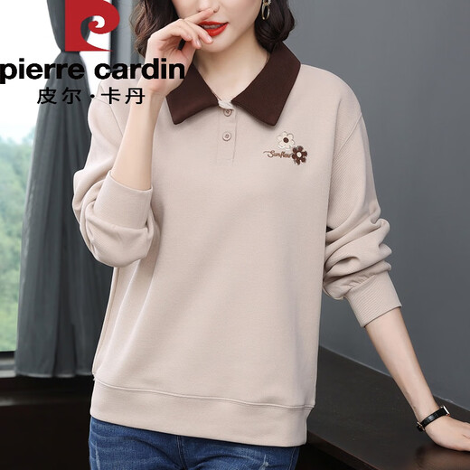 Sweat-shirt décontracté de Pier Cardin's Mother's Mother's Spring and Automne pour les vêtements d'automne de revers féminin 2024 Nouveau style d'âge moyen et de mode de mode de mode âgée 683 Gift de collection bleue du lac M recommandé 90-105 Jin [Jin est égal à 0,5 kg]
