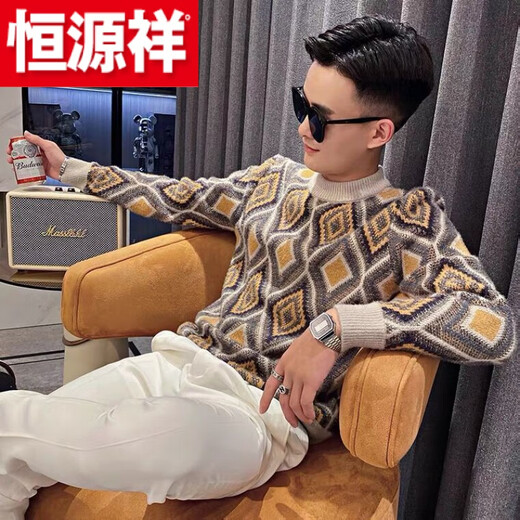 Hengyuanxiang (HYX) 2024 new autumn and winter contrast color handsome trendy sweater men's slim and handsome sweater men's bottoming shirt high-end brand special price broken code picture color high-end brand special price broken code L recommended 100-115Jin Jin equals 0.5 kg