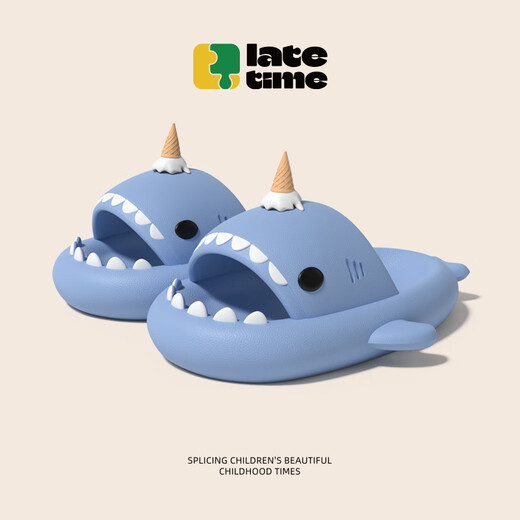 LATE TIME Ice Cream Shark Children's Slippers for Boys and Girls Summer Indoor Home Soft Sole Anti-Slip Bath Baby Slippers Festive Red 200mm 200 Suitable for feet about 19cm long