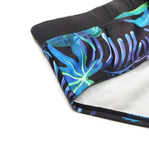 UXH tropical leaf green leaf briefs men's polyester fabric swimming pool ocean beach close-fitting elastic pants comfortable swimming equipment tethered size men's water sports black M