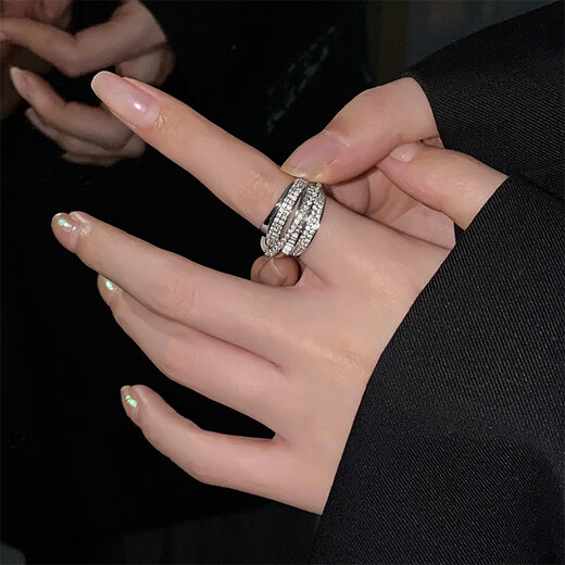 Xiaoqinggua multi-layer micro-setting open ring female personalized fashion index finger ring ins hip-hop ring 520 gift for girlfriend multi-layer micro-setting ring (open) R0476