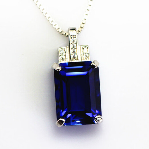 Anmi Love Double Yingxi rectangular tanzanite sapphire pendant necklace women's accessories jewelry color treasure 925 silver plated white gold main stone 12X16mm with chain