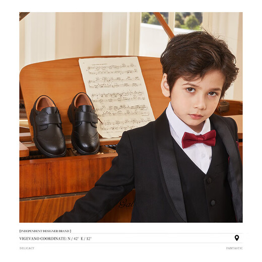 Snuffy boys' leather shoes spring and autumn first layer cowhide children's campus student performance black leather shoes medium and large children's single shoes black 39