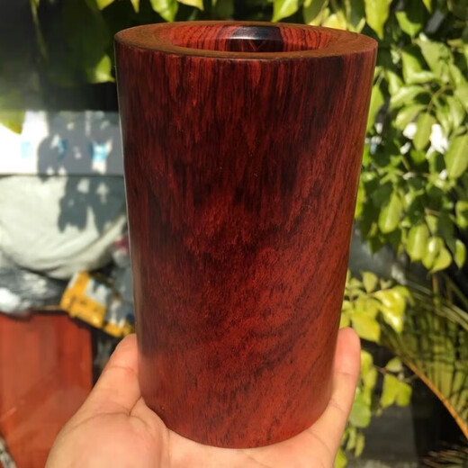 胖东来品质大红酸枝笔筒红木缅甸整木一物一图黄檀实木瑕疵修补笔 1391号、缅甸红酸枝瑕疵45笔筒