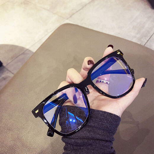 2021 New 2021 New Thick Black Frame Glasses for Men Showing Face Small Large Frame Plain Glasses Frame Anti-Blue Light Flat Glasses for Women Plain Fashion Trendy Style Bright Black Frame Non-prescription Flat Mirror Mirror Box + Lens Cloth