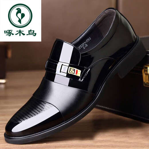 Woodpecker brand men's shoes autumn new business formal wear men's leather shoes casual slip-ons in-foot heightening leather shoes men's genuine leather 6222 black 41