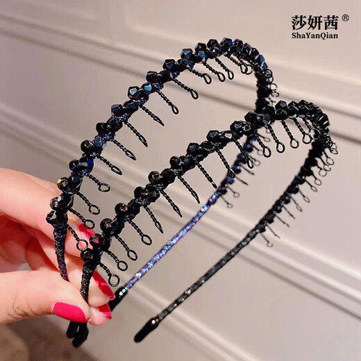 Sha Yanxi elderly toothed anti-slip hairband headband crushed hairpin black rhinestone granny old lady hairpin headdress black 1 piece
