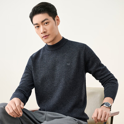 Hengyuanxiang thickened pure wool men's wool sweater autumn and winter sweater base daddy solid color inner sweater for men black gray L /175/92A