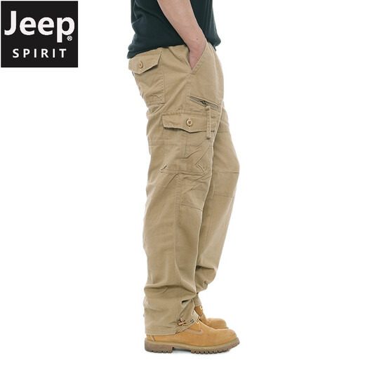 JEEP outdoor overalls men's leggings casual pants American spring and autumn assault trousers windproof straight loose camouflage mountaineering K115 Khaki regular L (170) 125-145Jin Jin equals 0.5 kg