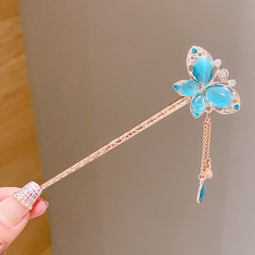 Wanbaozi Children's Ancient Style Hanfu Butterfly Hairpin Children's Updo Hairpin Headband Wind Hairpin Tassel Hairpin Hair Accessory Diefei-Pink