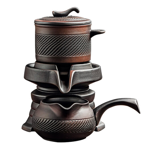 Tang Feng Purple Pottery Kung Fu Tea Set Purple Clay Retro Covered Bowl Tea Cup Household Teapot Set Stone Mill Lazy Anti-scalding Tea Making Artifact Purple Pottery Automatic Tea Maker + Male Cup