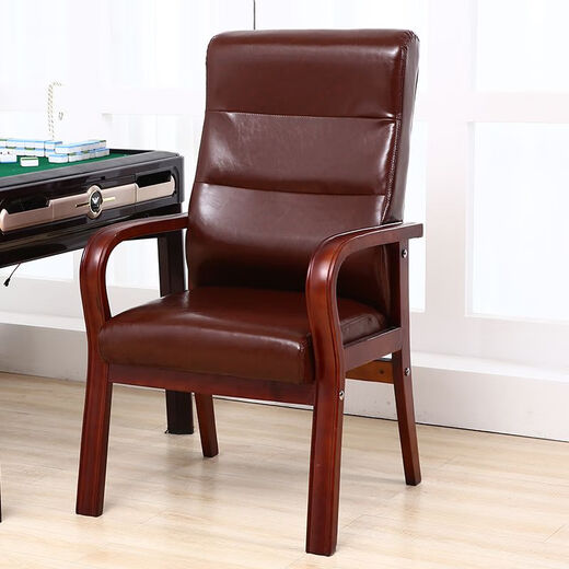 Wuhui leather chair, leather armrest, mahjong chair, cowhide computer chair, genuine leather office chair, study room, home chess and card room, conference room seat, thick cushion, high backrest, brown imitation cowhide