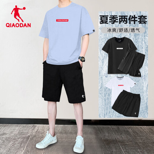 Jordan costume de sport hommes 2025 été nouveau coton respirant à manches courtes short à séchage rapide vêtements de course fitness pour hommes ensemble deux pièces 1349 bleu hydrogène + 1385 noir 2XL / 185