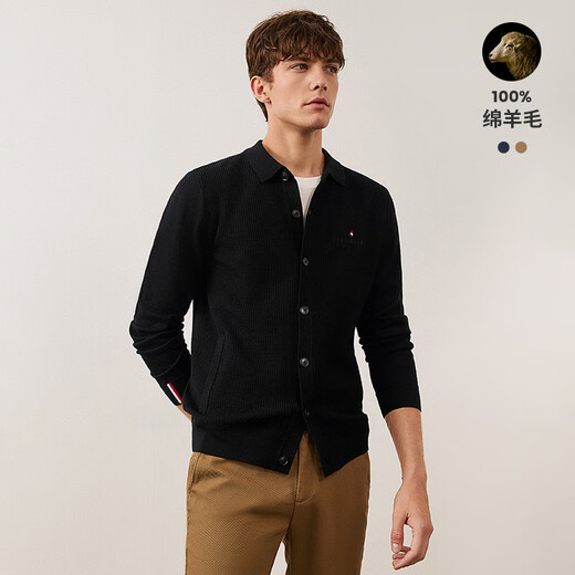 Navigare Italian dinghy all-wool lapel sweater men's knitted cardigan jacket 1344094502 black L/50